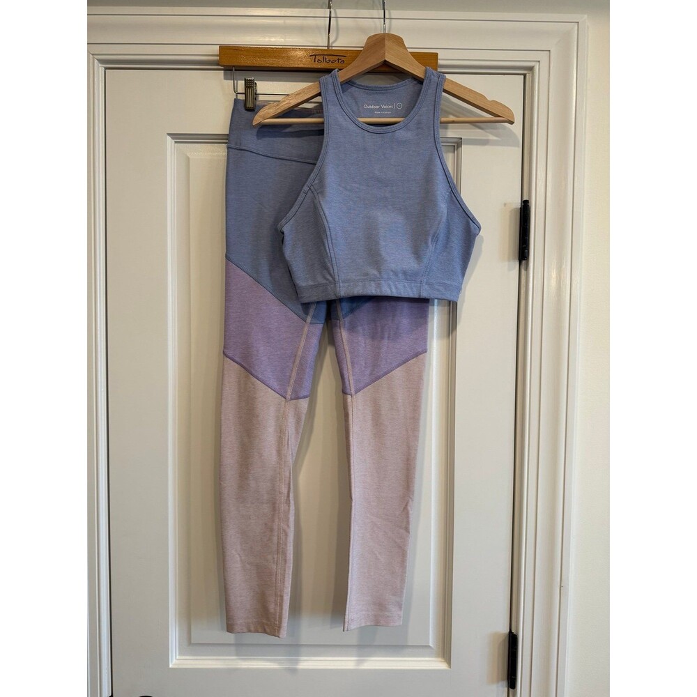 Outdoor Voices 7/8 Tri-Color Springs Leggings and Athena Crop Matching Set